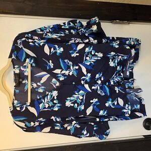 Laundry by Shelli Segal Women's Navy Blue Satin Floral Print Blouse -XL